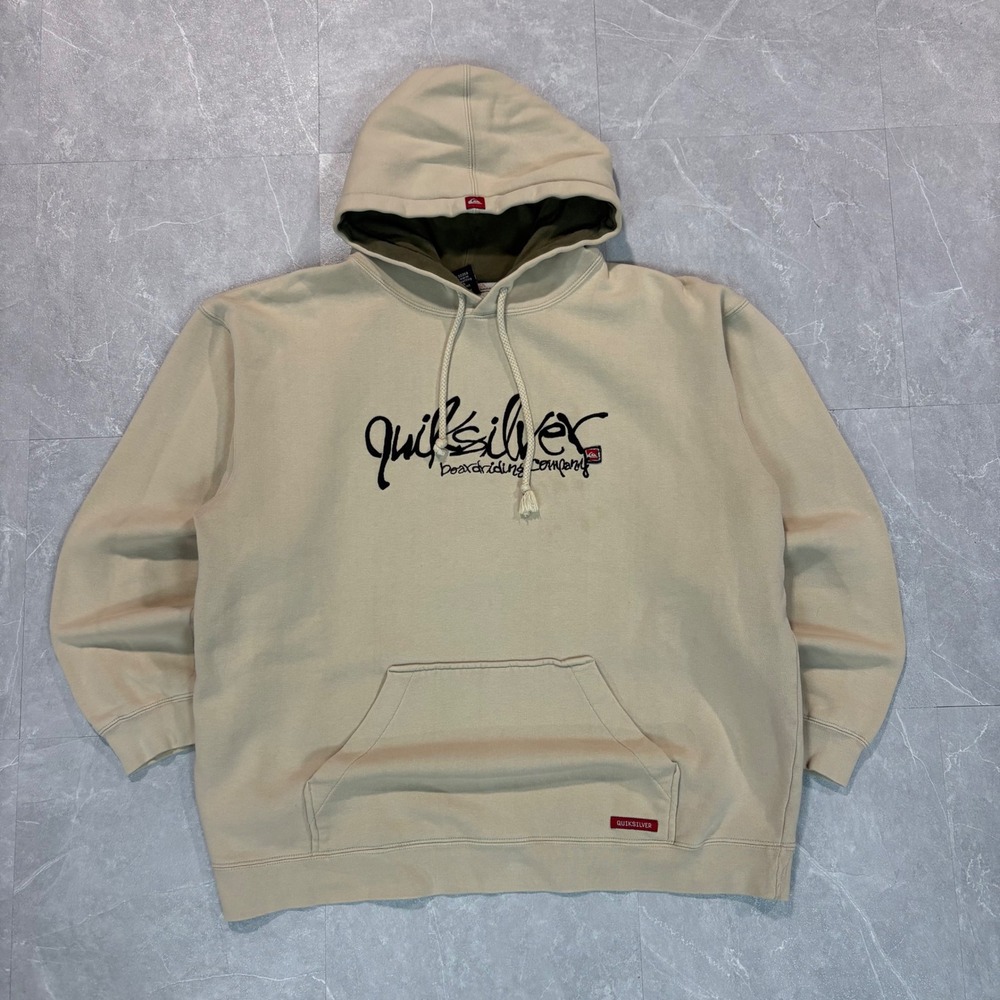 Quiksilver Boardriding Company Tan Hoodie Mens Large Embroidered Logo Fleece